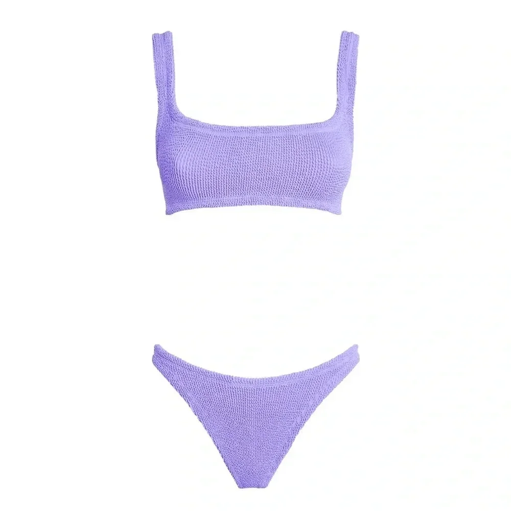 Hunza G Bikini Set Xandra Lilac Purple Swimwear Swimsuit Crinkle One Size